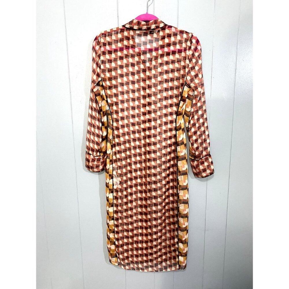 Zara Red Geometric Mod Print Button-Down Sheer Co… - image 7